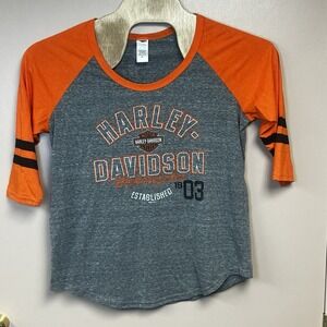 Harley-Davidson Women's Baseball Tee Gray Orange Gatlinburg,‎ TN Size L USA